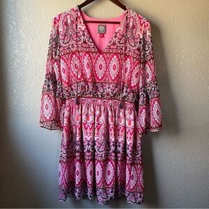 Vince Camuto Womens Pink Chiffon V Neck Bell Sleeves Cocktail Party Dress 10
